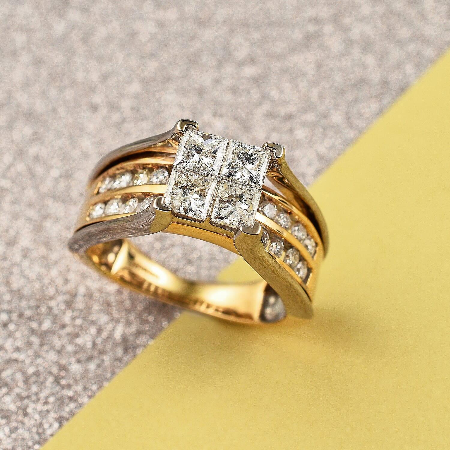 Manhattan Close Out - 14K White and Yellow Gold Diamond Ring (SI-G-H) 1.50 Ct, Gold Wt. 5.60 Gms. Size N