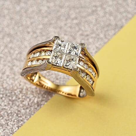 Manhattan Close Out - 14K White and Yellow Gold Diamond Ring (SI-G-H) 1.50 Ct, Gold Wt. 5.60 Gms. Size N