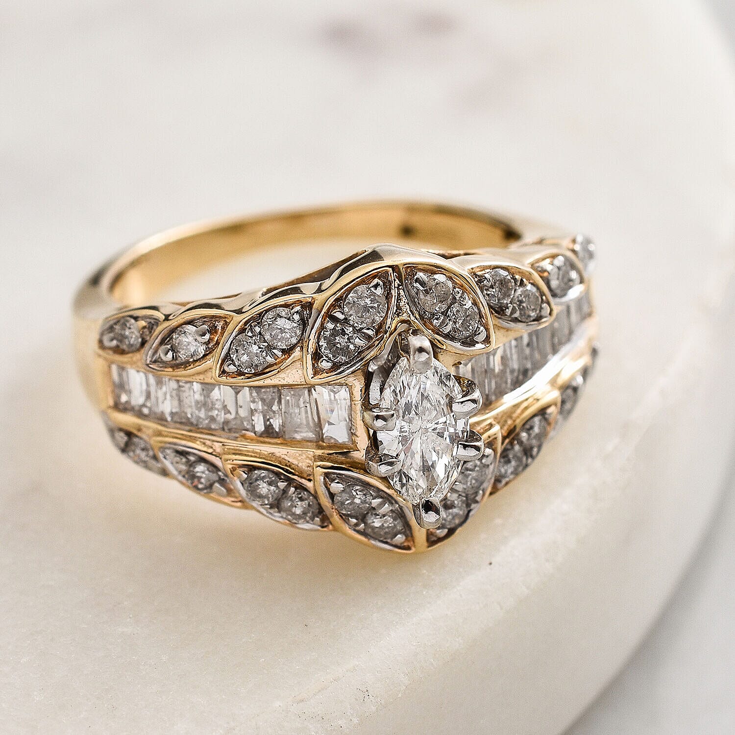 9K Yellow Gold (SI-G-H) Diamond Ring 1.00 Ct