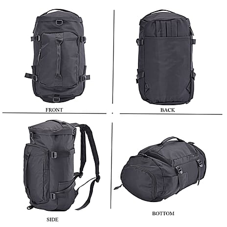 Multi-Function Travel Bag with Backpack Straps & 4 Exterior Zipped Pockets - Black