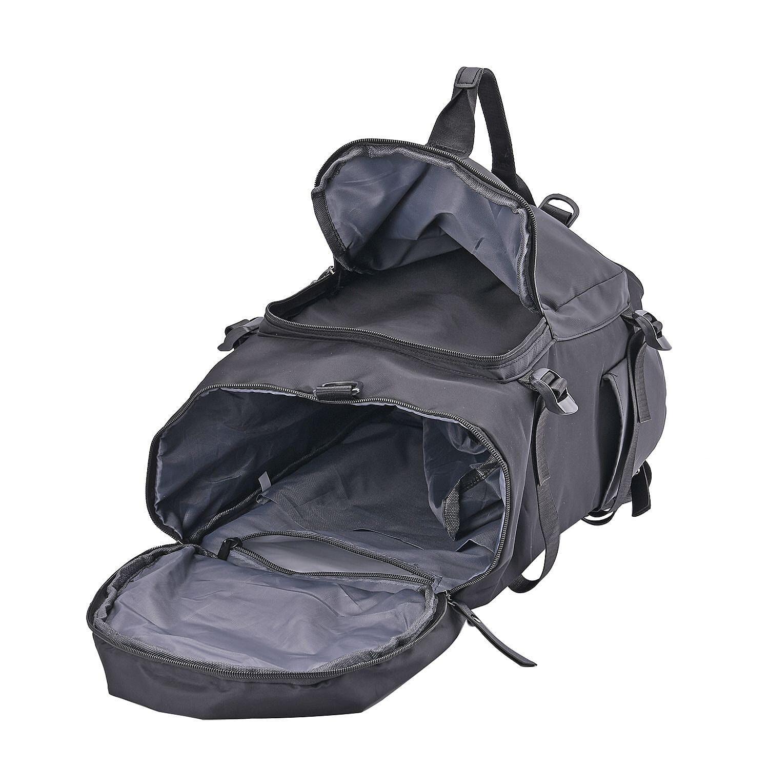 Multi-Function Travel Bag with Backpack Straps & 4 Exterior Zipped Pockets - Black