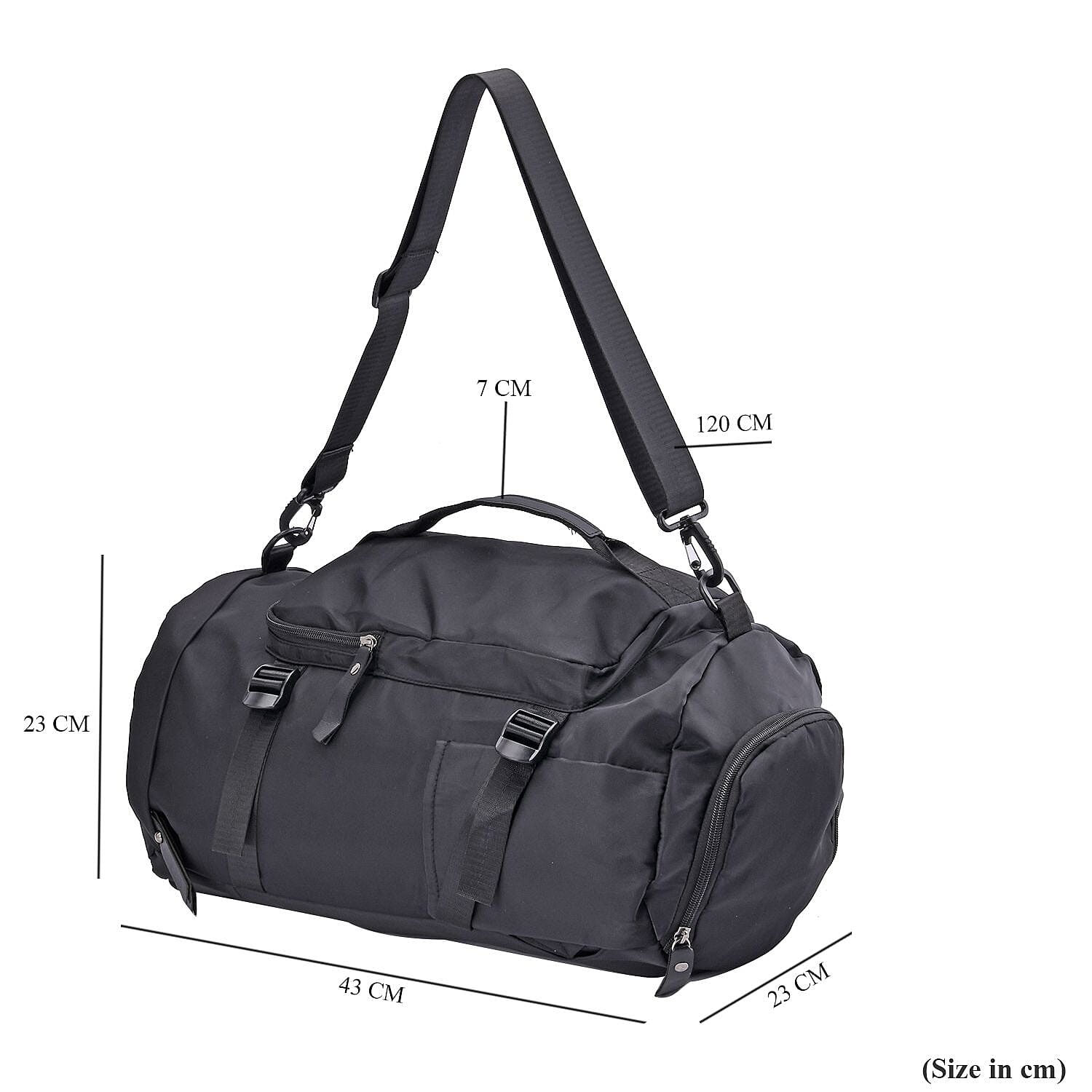 Multi-Function Travel Bag with Backpack Straps & 4 Exterior Zipped Pockets - Black