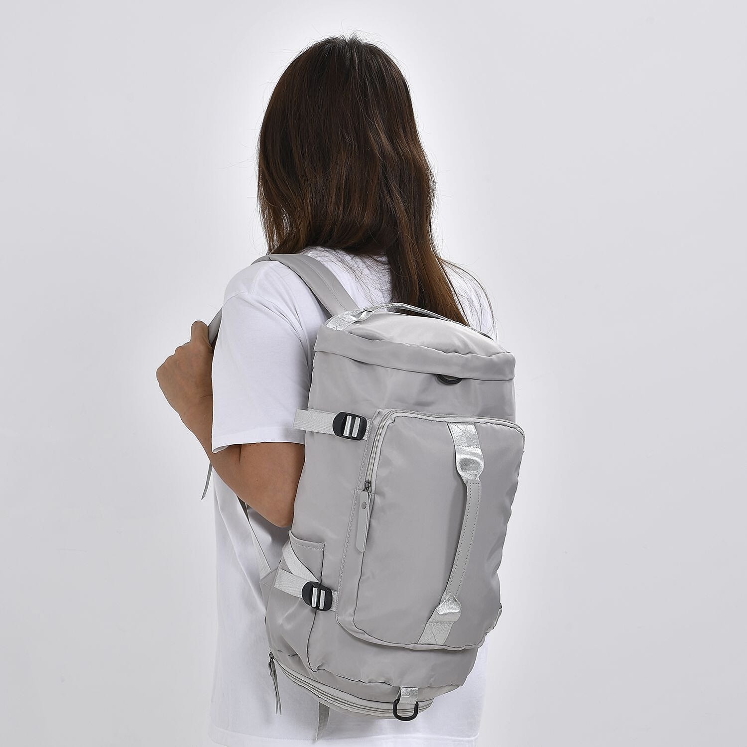 Multi-Function Travel Bag With Backpack Straps & 4 Exterior Zipped Pockets - Grey