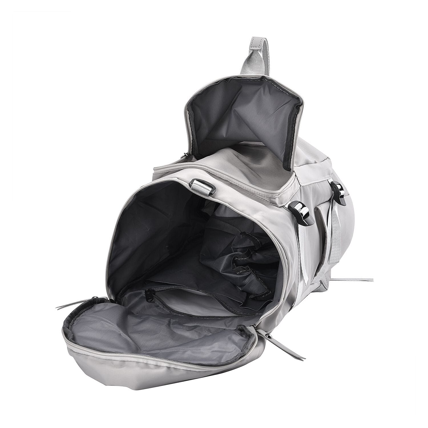 Multi-Function Travel Bag With Backpack Straps & 4 Exterior Zipped Pockets - Grey