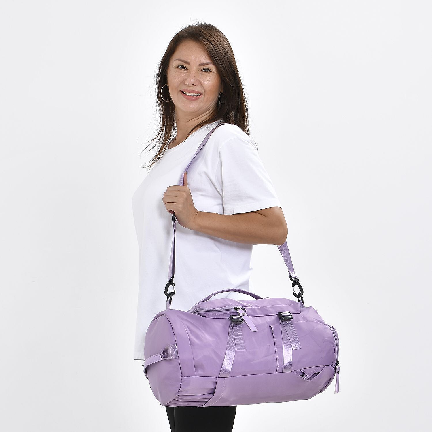 Multi-Function Travel Bag With Backpack Straps & 4 Exterior Zipped Pockets - Purple