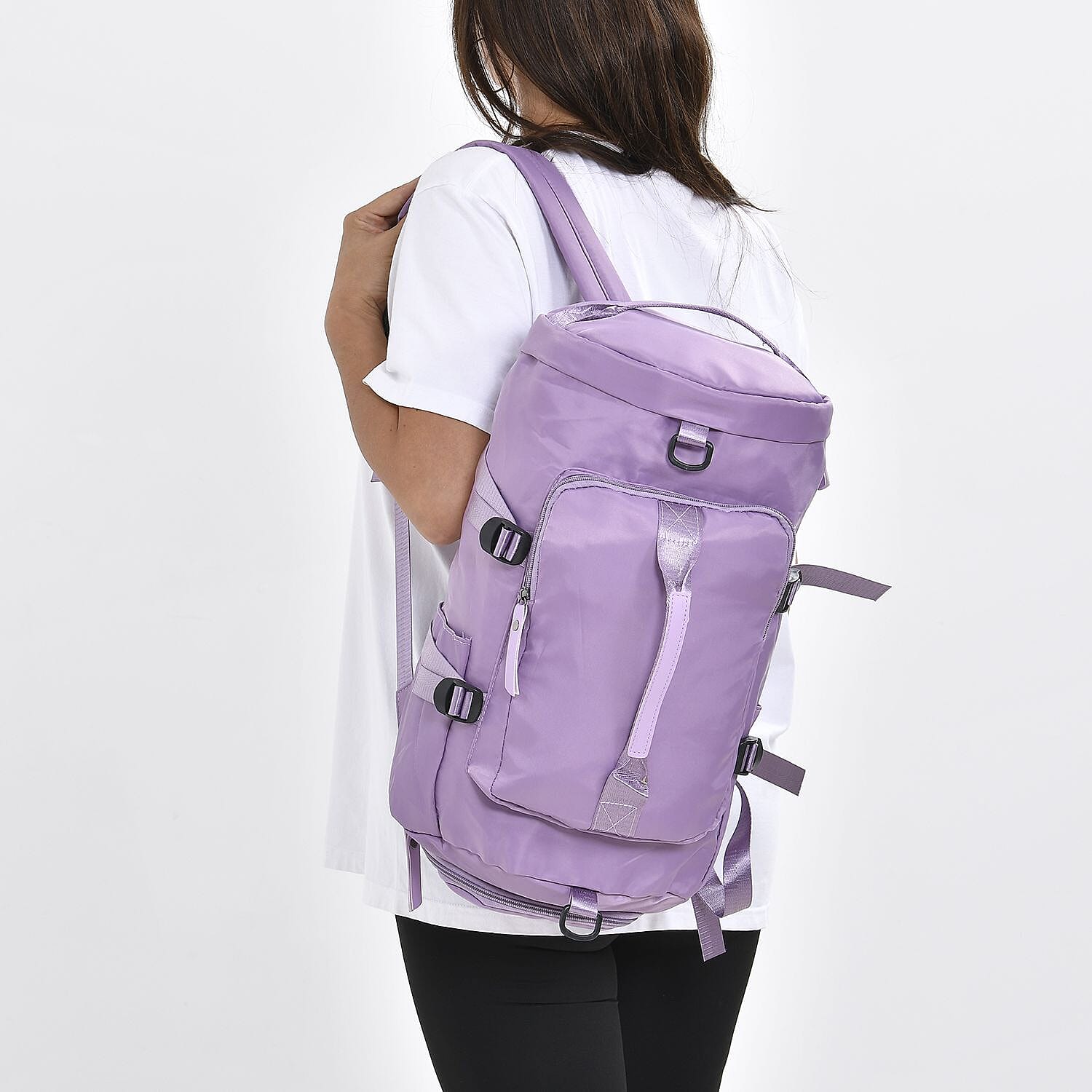 Multi-Function Travel Bag With Backpack Straps & 4 Exterior Zipped Pockets - Purple