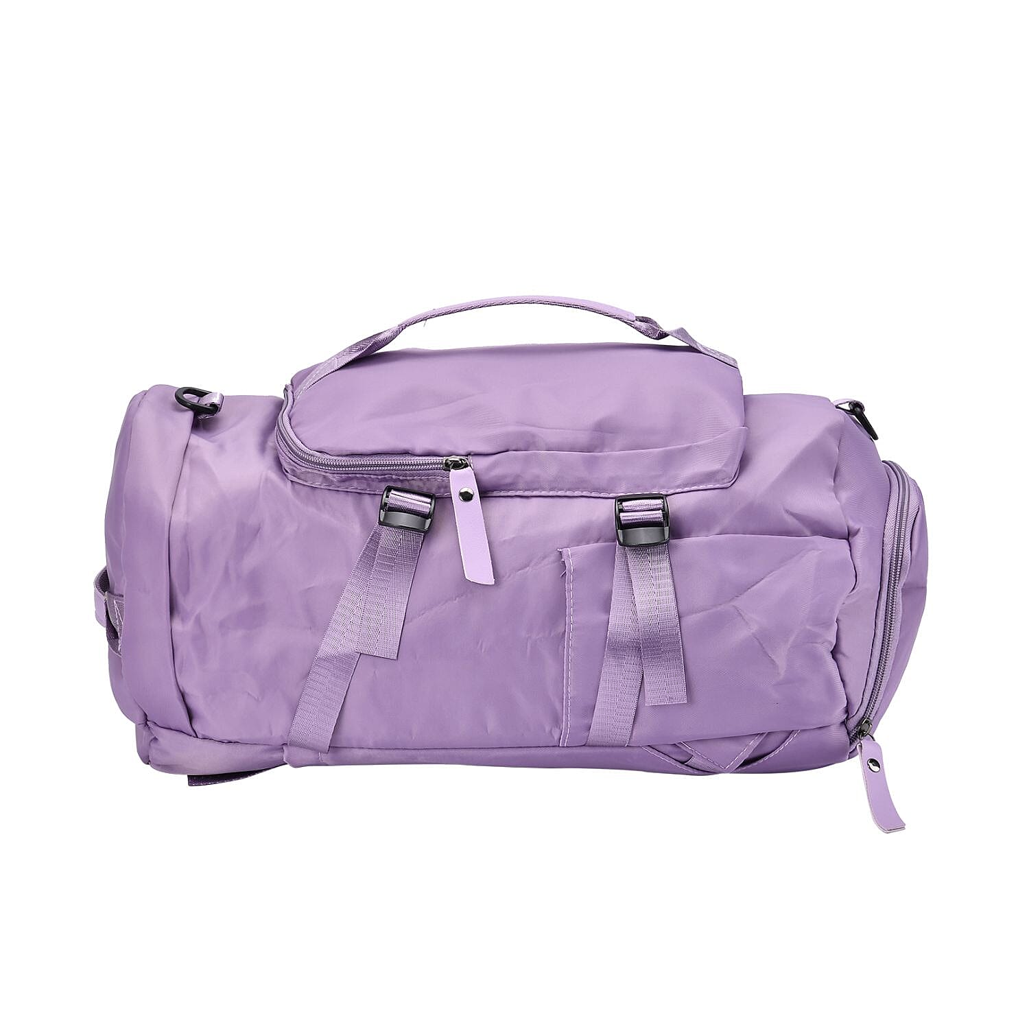 Multi-Function Travel Bag With Backpack Straps & 4 Exterior Zipped Pockets - Purple