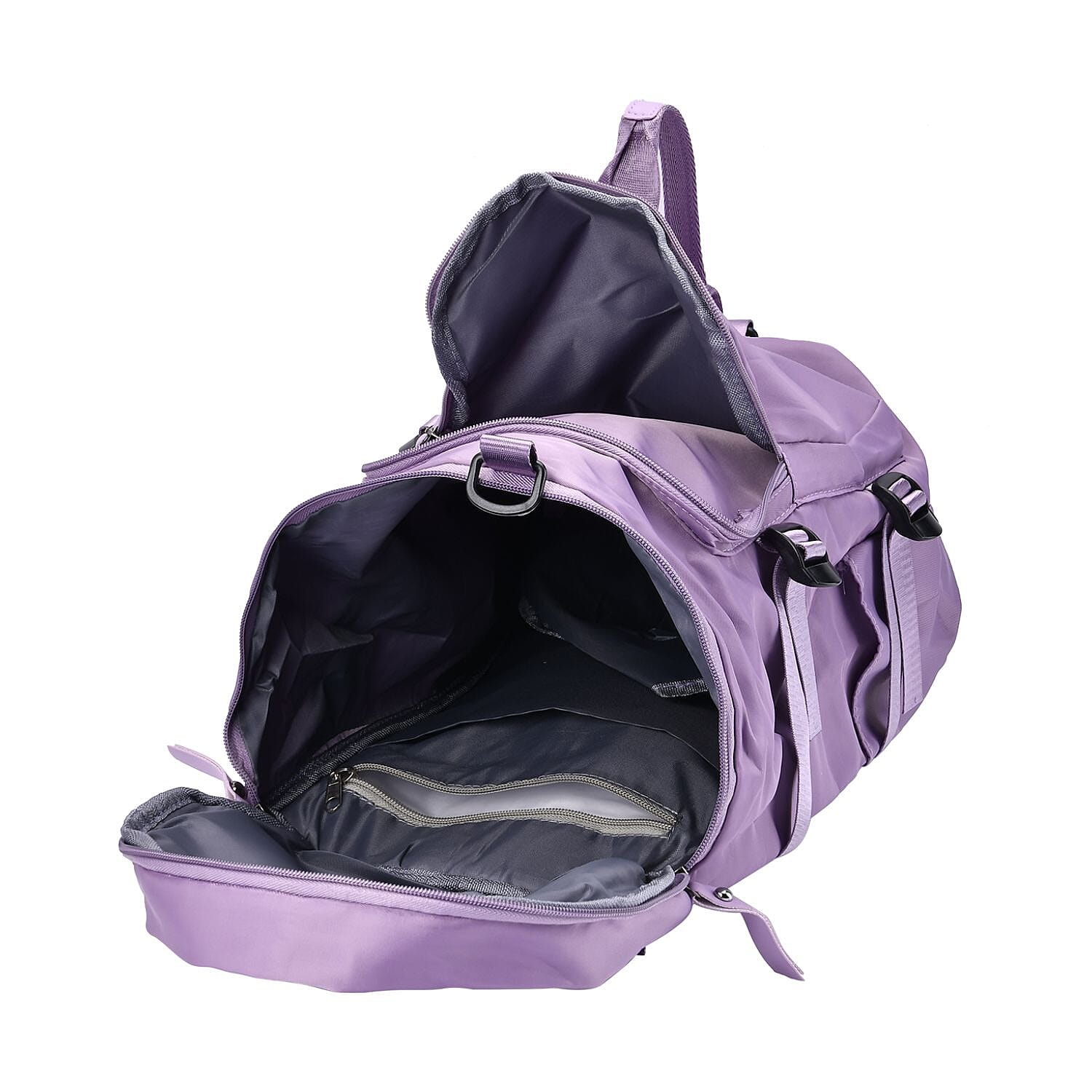 Multi-Function Travel Bag With Backpack Straps & 4 Exterior Zipped Pockets - Purple