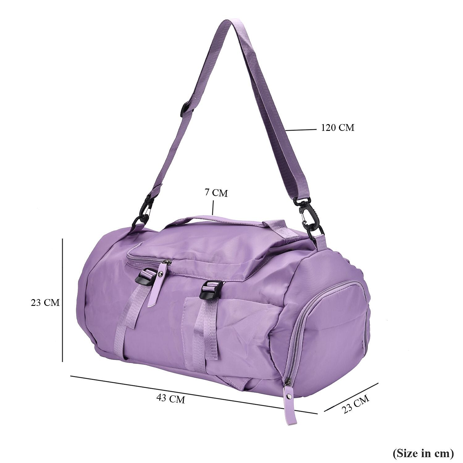 Multi-Function Travel Bag With Backpack Straps & 4 Exterior Zipped Pockets - Purple