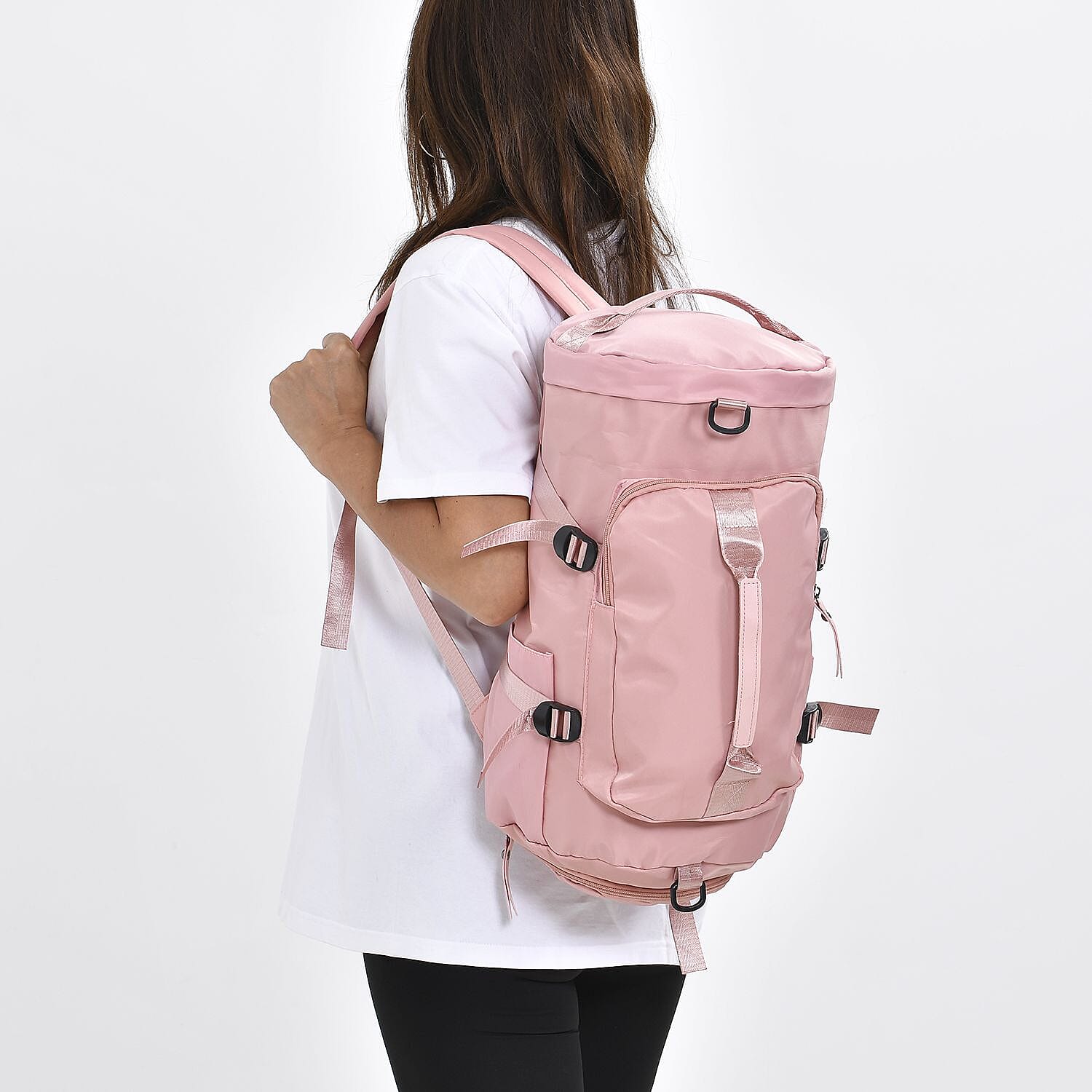 Multi-Function Travel Bag with Backpack Straps & 4 Exterior Zipped Pockets - Pink
