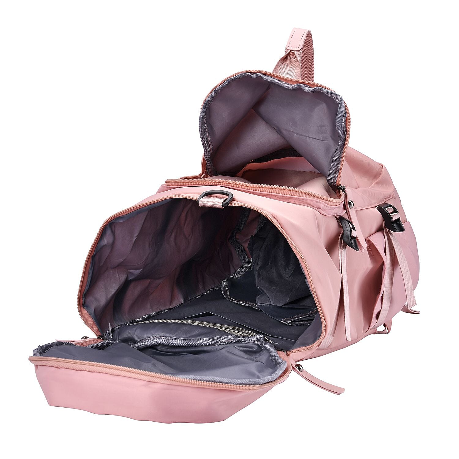 Multi-Function Travel Bag with Backpack Straps & 4 Exterior Zipped Pockets - Pink