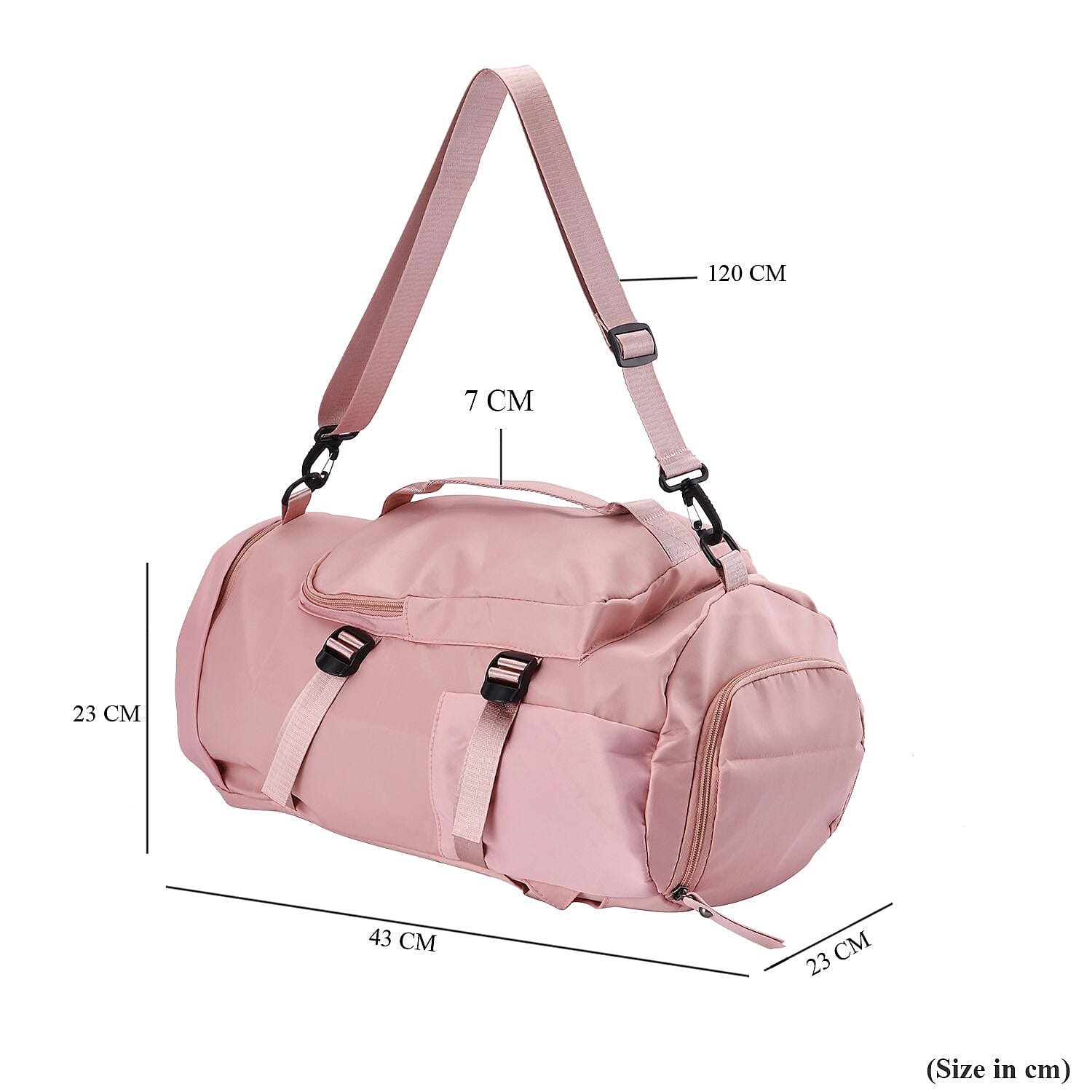 Multi-Function Travel Bag with Backpack Straps & 4 Exterior Zipped Pockets - Pink