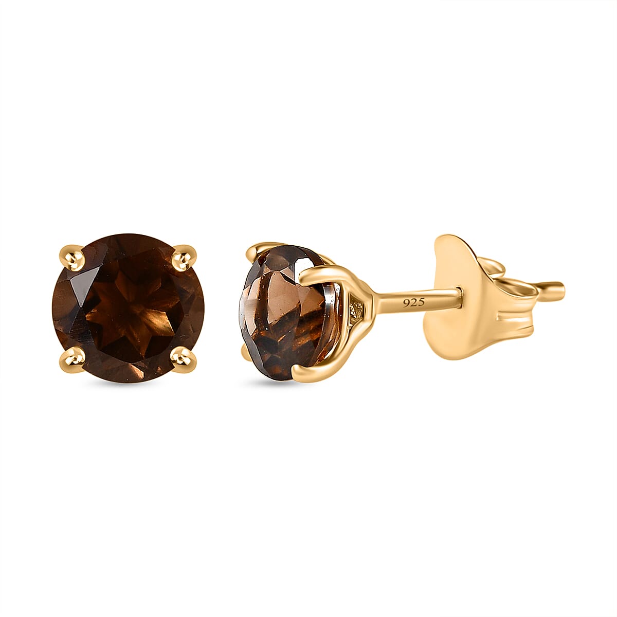 Smoky Quartz 2 Stone Earrings in 18K Vermeil YG Plated Sterling Silver