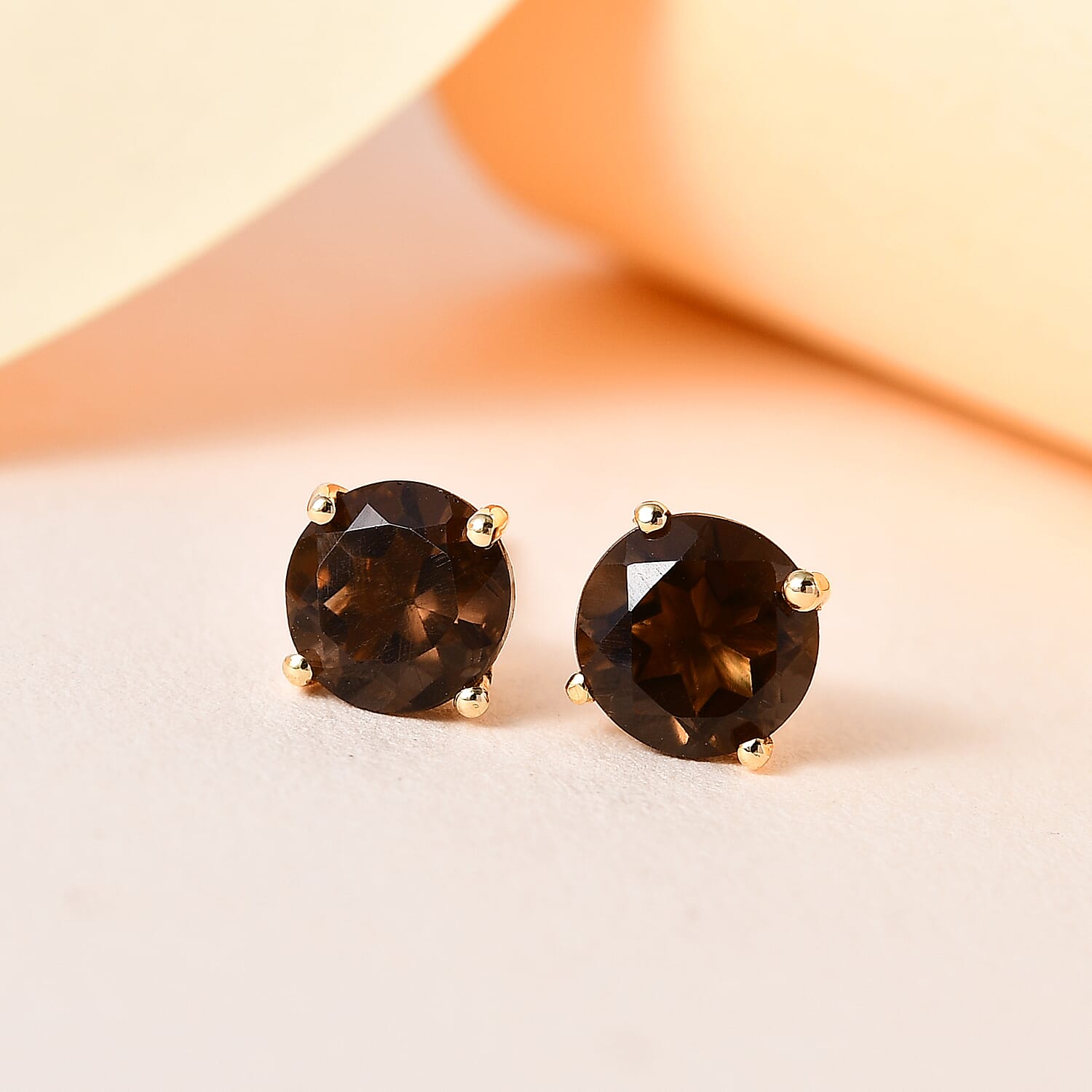 Smoky Quartz 2 Stone Earrings in 18K Vermeil YG Plated Sterling Silver