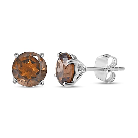 Smoky Quartz Stud Earrings with Push Back in Platinum Overlay Sterling Silver 2.40 Ct