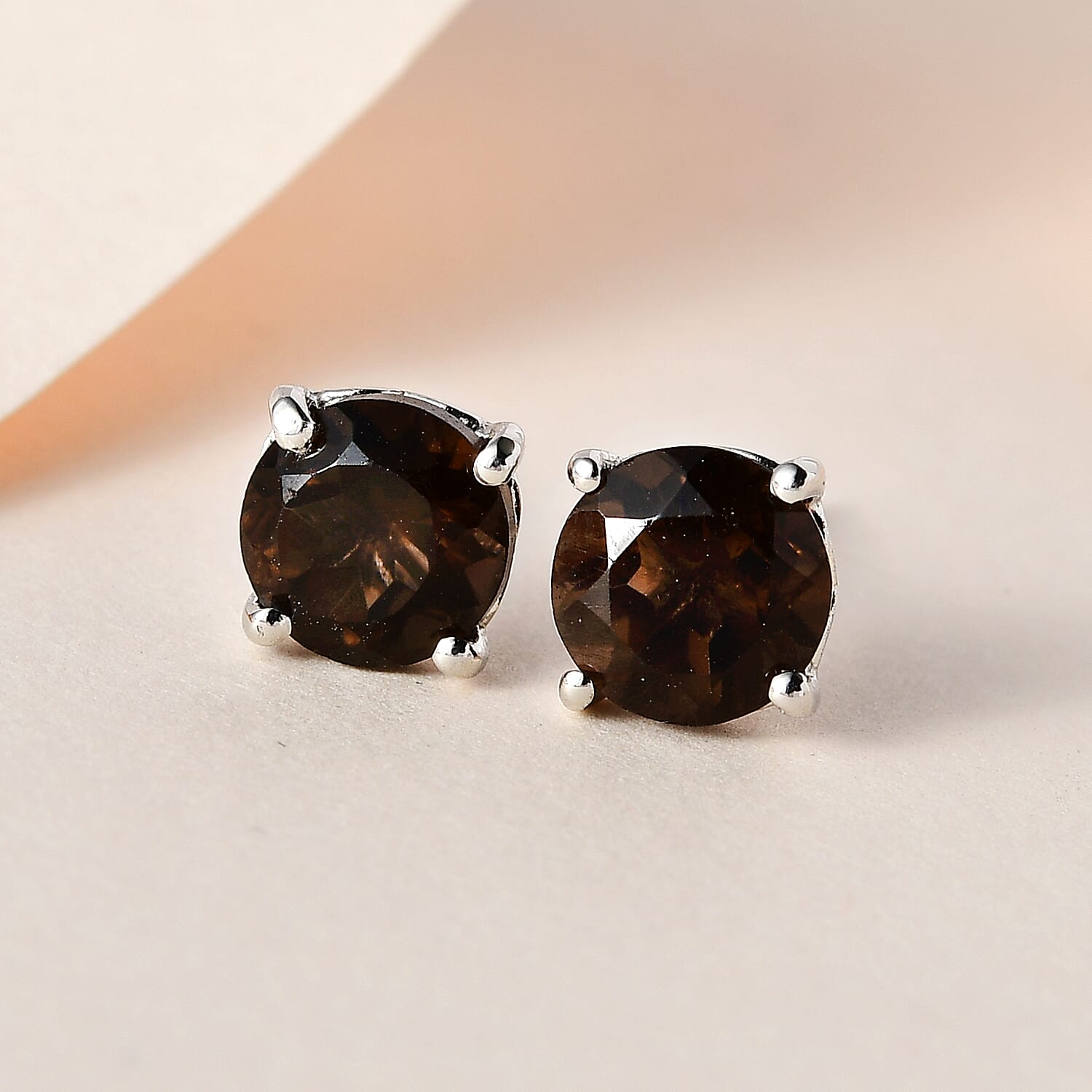 Smoky Quartz Earrings (with Push Back) in Platinum Overlay Sterling Silver 2.400 Ct