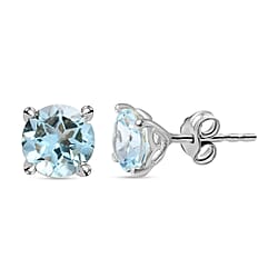 3.05 Ct. Skyblue Topaz Solitaire Stud Earrings in Platinum Overlay Sterling Silver