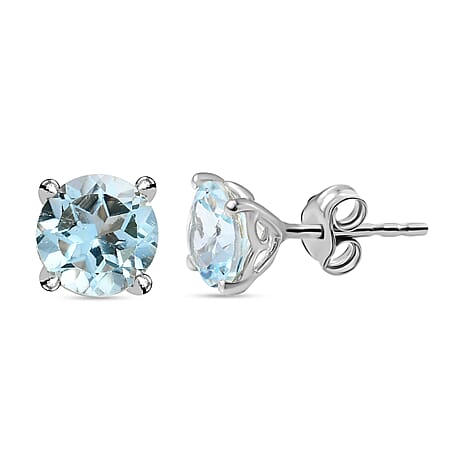 Skyblue Topaz Earrings with Push Back in Platinum Overlay Sterling Silver 3.05 Ct.