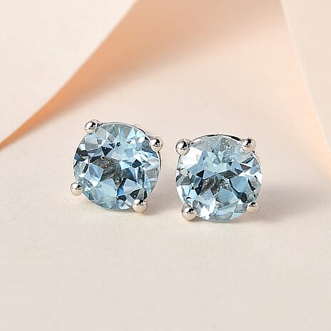 Skyblue Topaz Earrings with Push Back in Platinum Overlay Sterling Silver 3.05 Ct.