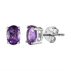 Pink Amethyst Stud Earrings in Platinum Overlay Sterling Silver 1.43 Ct.