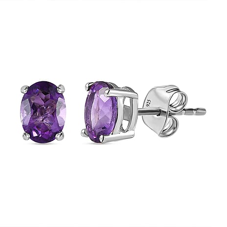 Pink Amethyst Stud Earrings with Push Back in Platinum Overlay Sterling Silver 1.34 Ct.