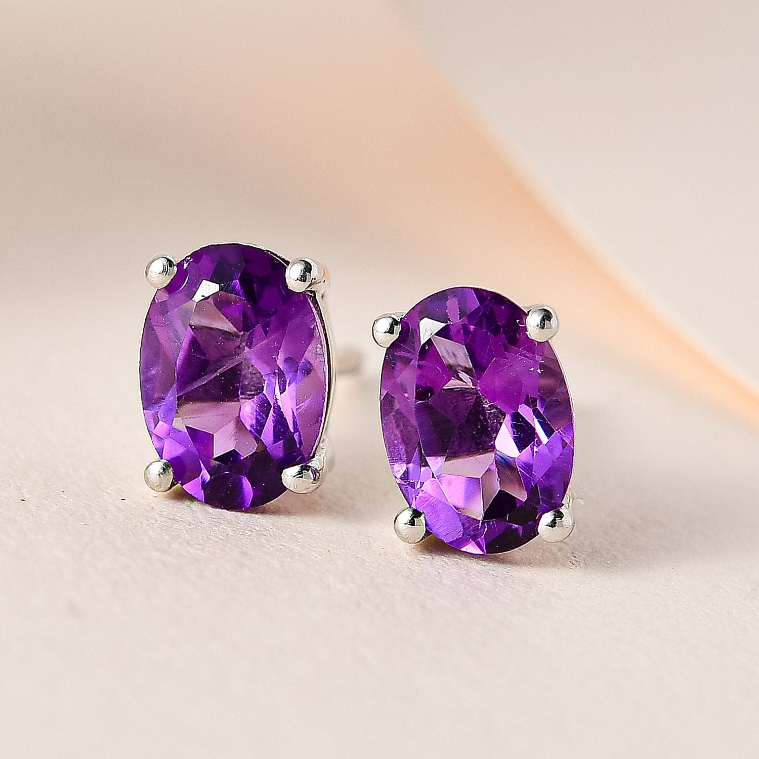 Pink Amethyst Stud Earrings with Push Back in Platinum Overlay Sterling Silver 1.34 Ct.