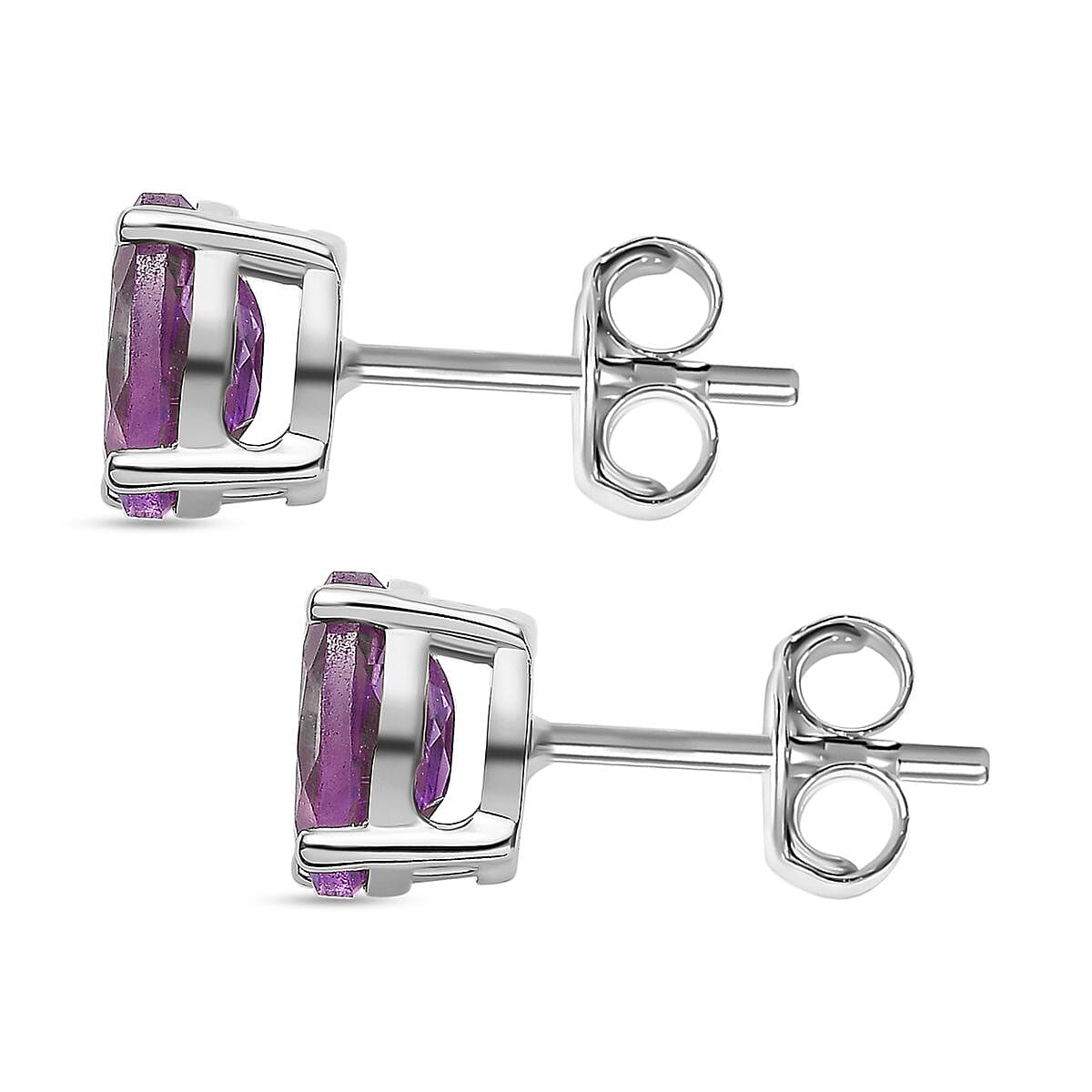 Pink Amethyst Stud Earrings with Push Back in Platinum Overlay Sterling Silver 1.34 Ct.