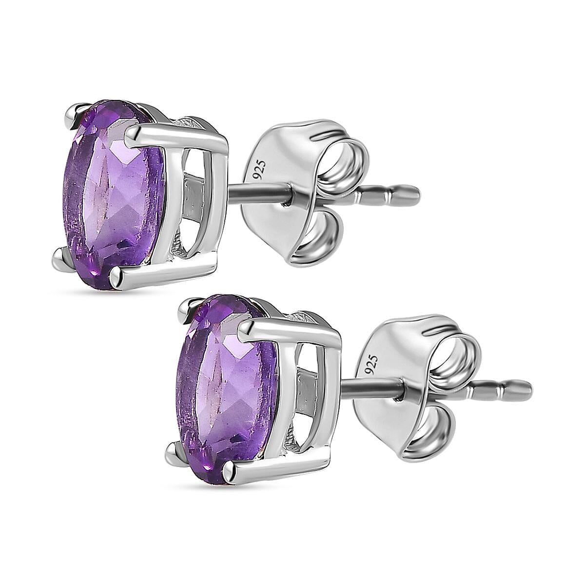 Pink Amethyst Stud Earrings with Push Back in Platinum Overlay Sterling Silver 1.34 Ct.