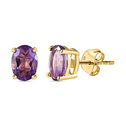 Pink Amethyst Stud Earrings in 18K Yellow Gold Vermeil Plated Sterling Silver 1.43 Ct.