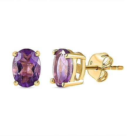 Pink Amethyst Stud Earrings with Push Back in 18K Vermeil Yellow Gold Plated Sterling Silver 1.34 Ct.