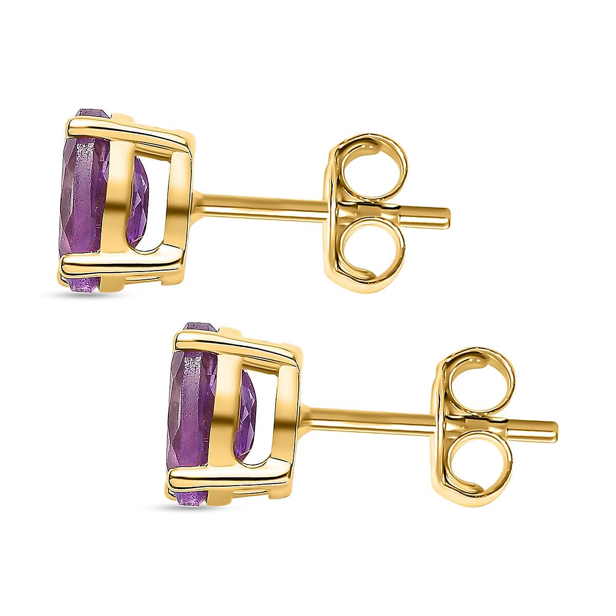 Pink Amethyst Stud Earrings with Push Back in 18K Vermeil Yellow Gold Plated Sterling Silver 1.34 Ct.