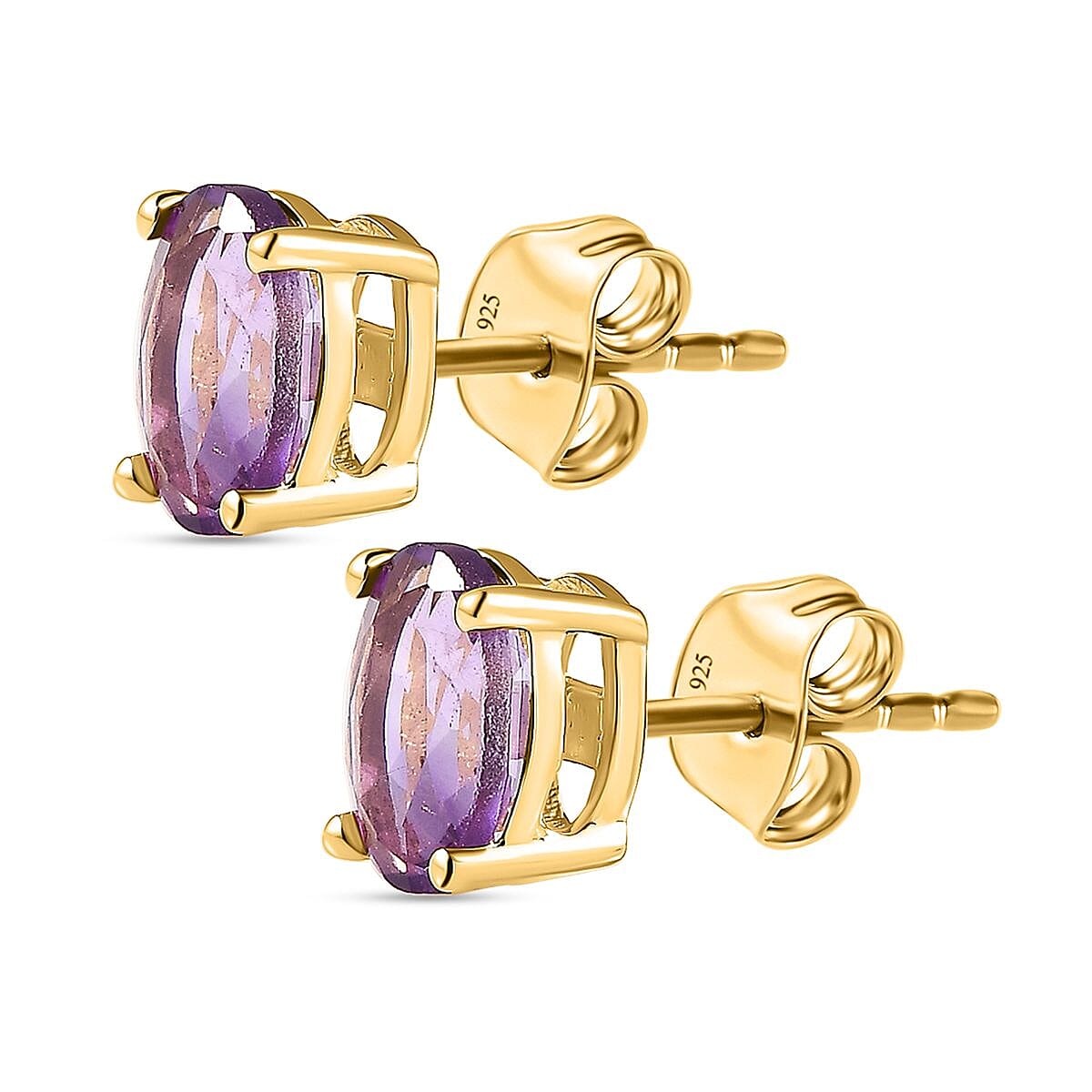 Pink Amethyst Stud Earrings with Push Back in 18K Vermeil Yellow Gold Plated Sterling Silver 1.34 Ct.