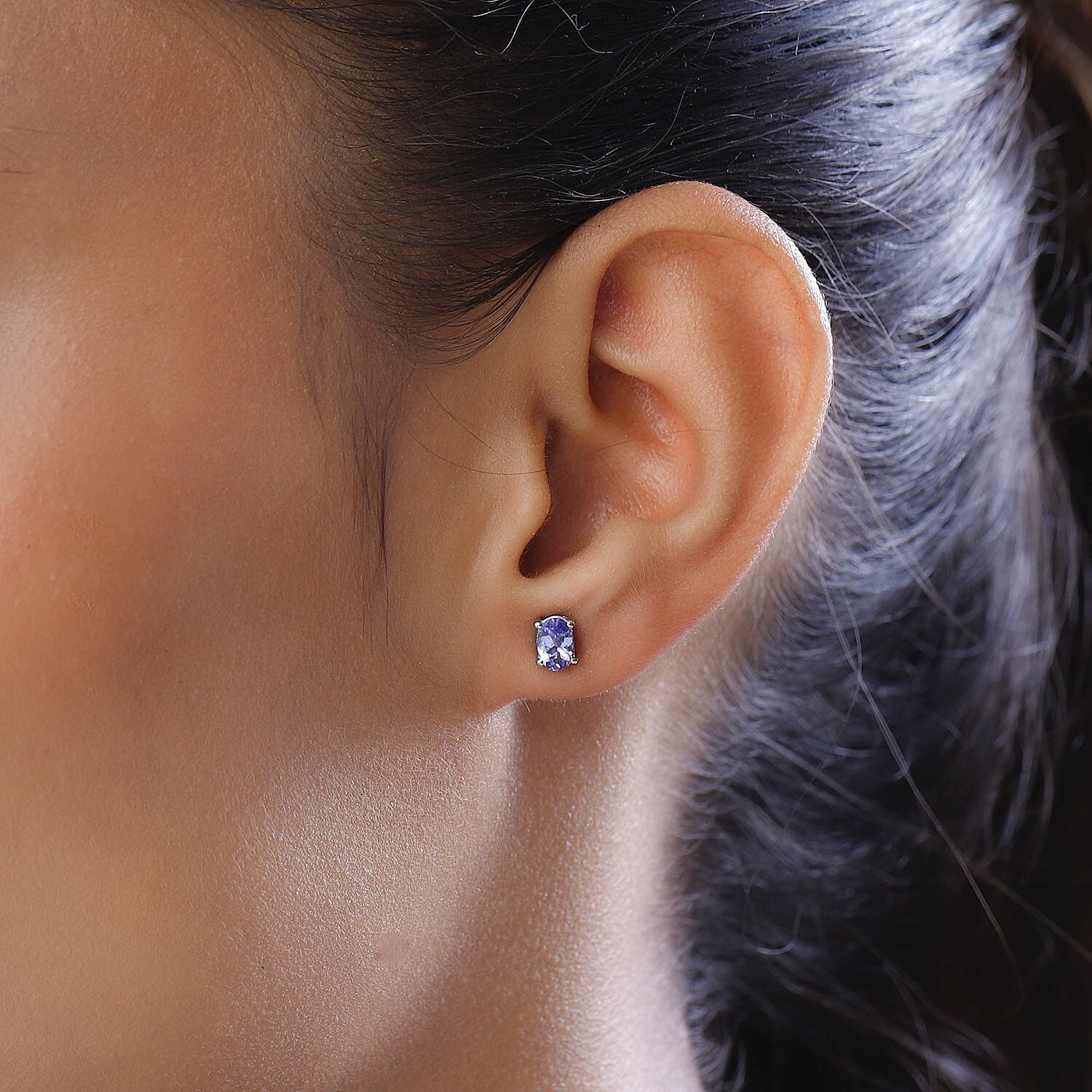 Tanzanite Stud Solitaire Earrings With Push Back in Platinum Overlay Sterling Silver 0.88 Ct.
