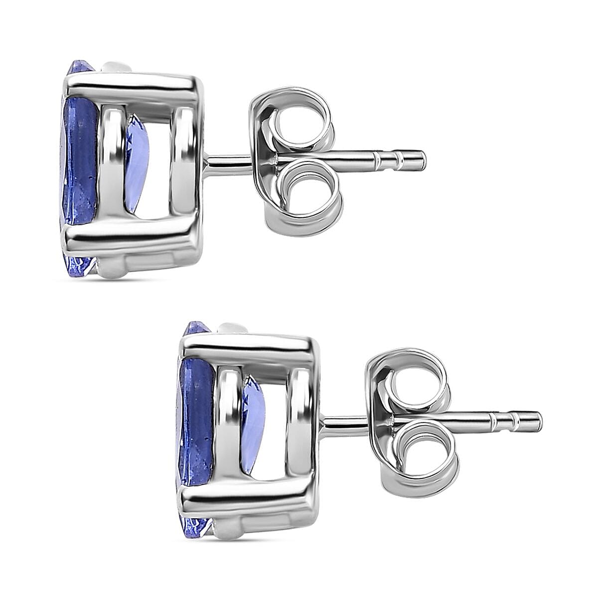 Tanzanite Stud Solitaire Earrings With Push Back in Platinum Overlay Sterling Silver 0.88 Ct.