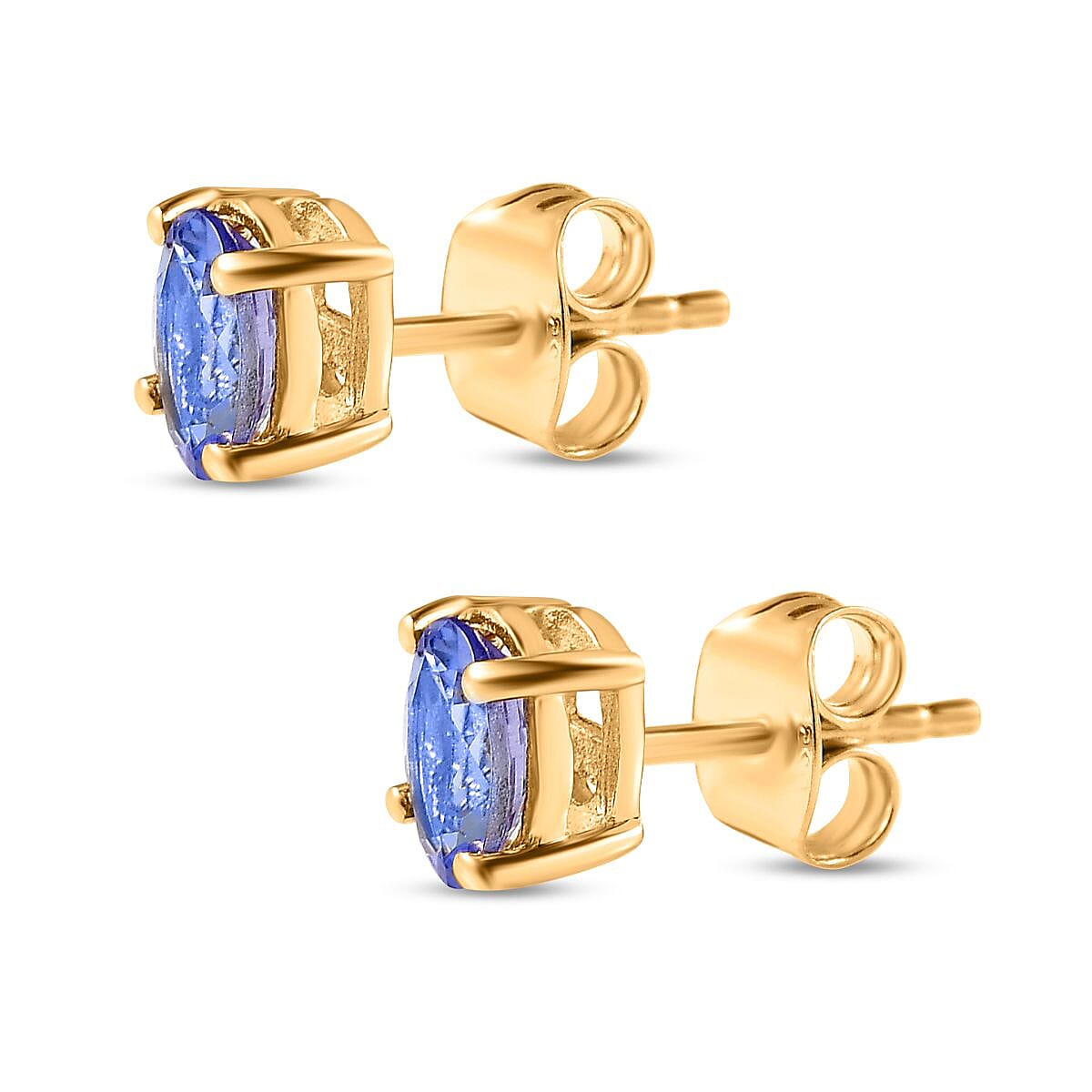 Tanzanite Solitaire Earrings with Push Back in 18K Vermeil Yellow Gold Plated Sterling Silver 0.90 Ct.