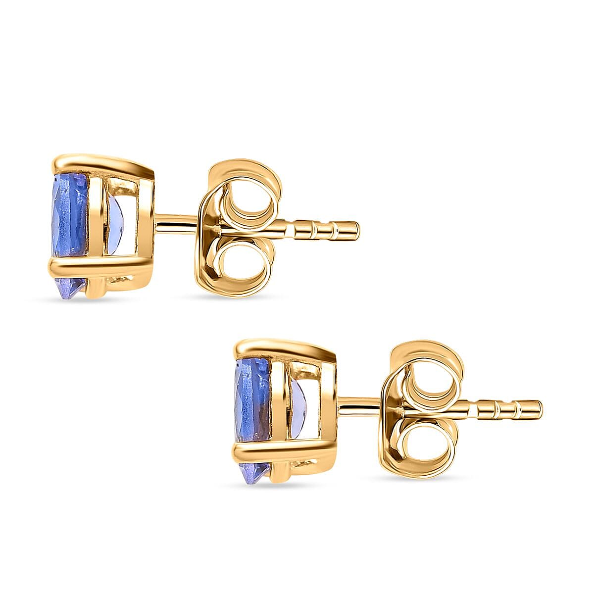 Tanzanite Solitaire Earrings with Push Back in 18K Vermeil Yellow Gold Plated Sterling Silver 0.90 Ct.