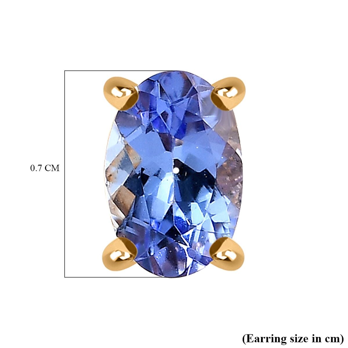 Tanzanite Solitaire Earrings with Push Back in 18K Vermeil Yellow Gold Plated Sterling Silver 0.90 Ct.