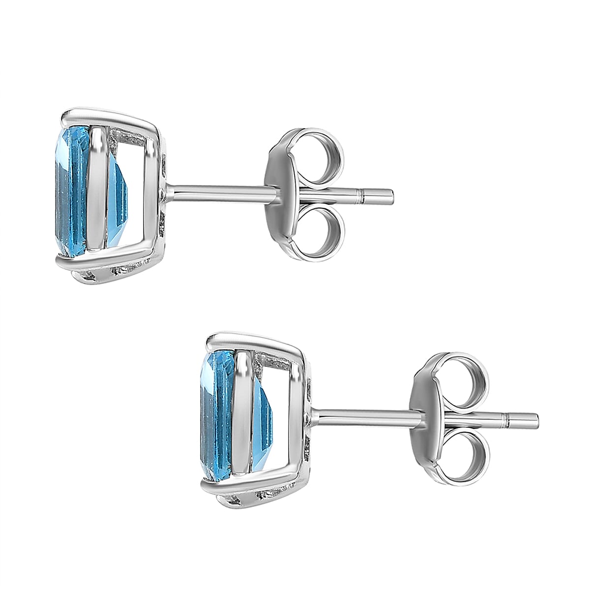 Blue Topaz Solitaire Stud Earrings in Platinum Overlay Sterling Silver 2.43 Ct.