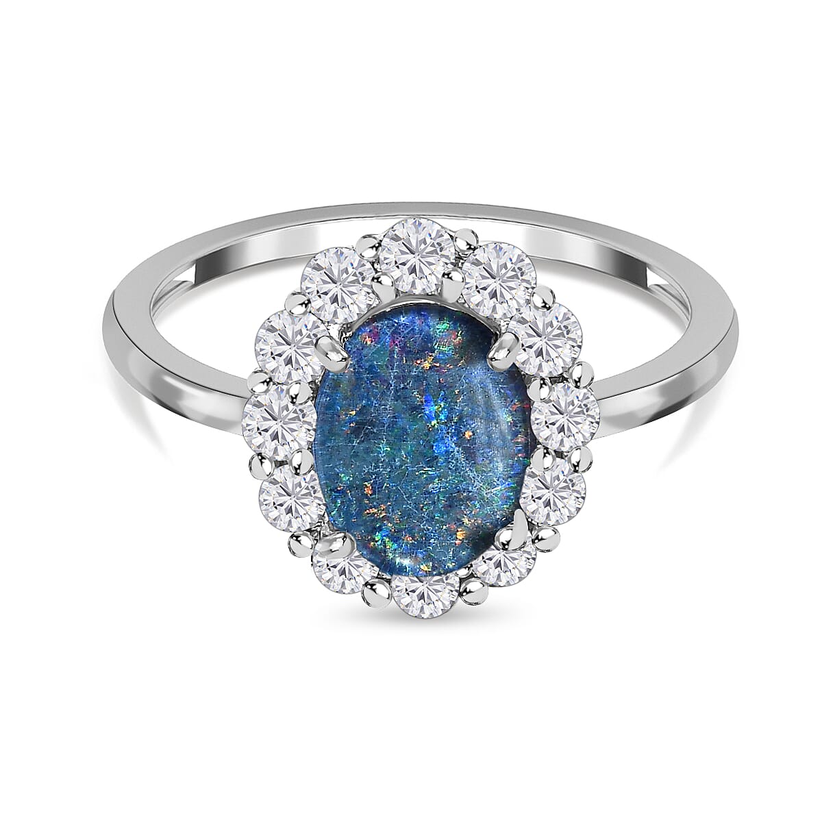 Boulder Opal and Natural Zircon Ring in Platinum Overlay Sterling Silver 1.54 Ct