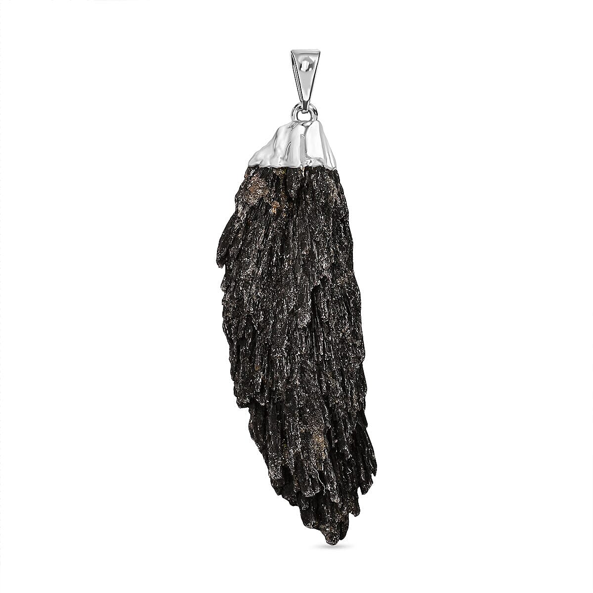 Jaipur Closeout Free Form Natural Black Kyanite Pendant in Silver Tone 15.00 Ct