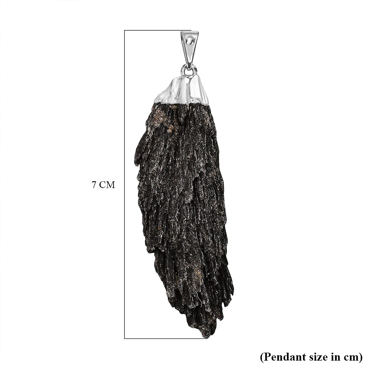 Jaipur Closeout Free Form Natural Black Kyanite Pendant in Silver Tone 15.00 Ct