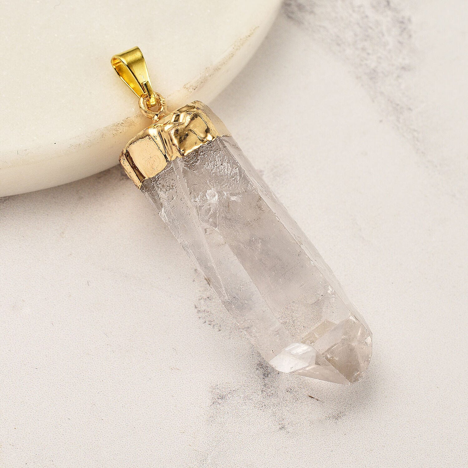 White Quartz Point Pendant in Gold Tone 15.00 Ct