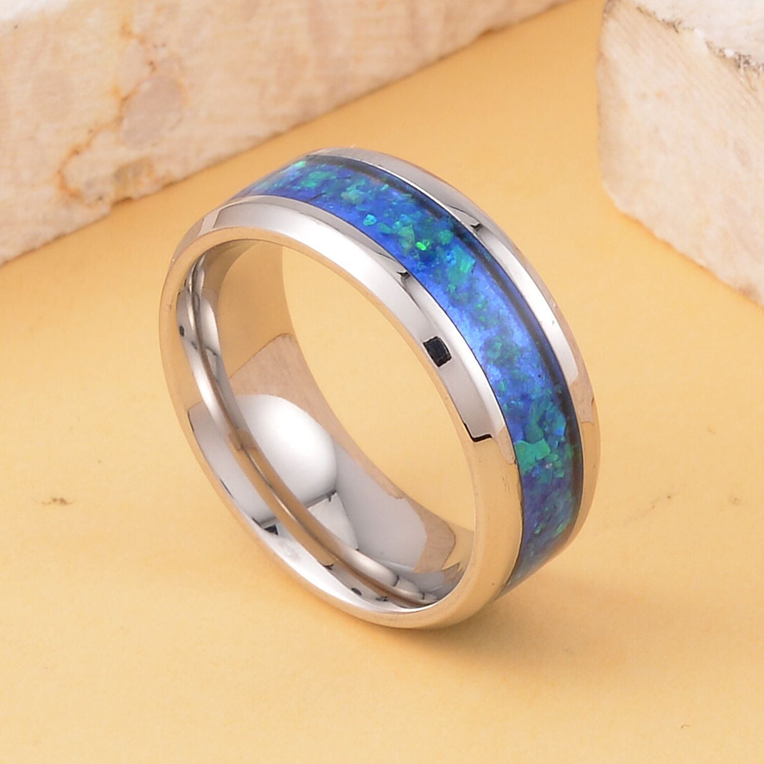 Lab Created Opal Unisex Ring in Stainless Steel