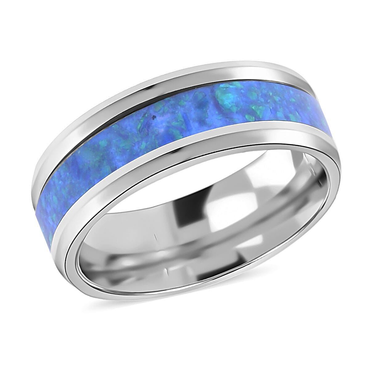 Lab Created Opal Unisex Ring in Stainless Steel