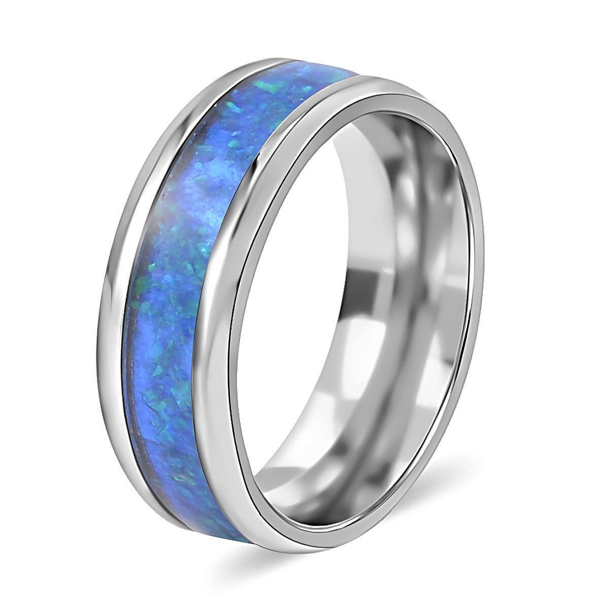 Lab Created Opal Unisex Ring in Stainless Steel