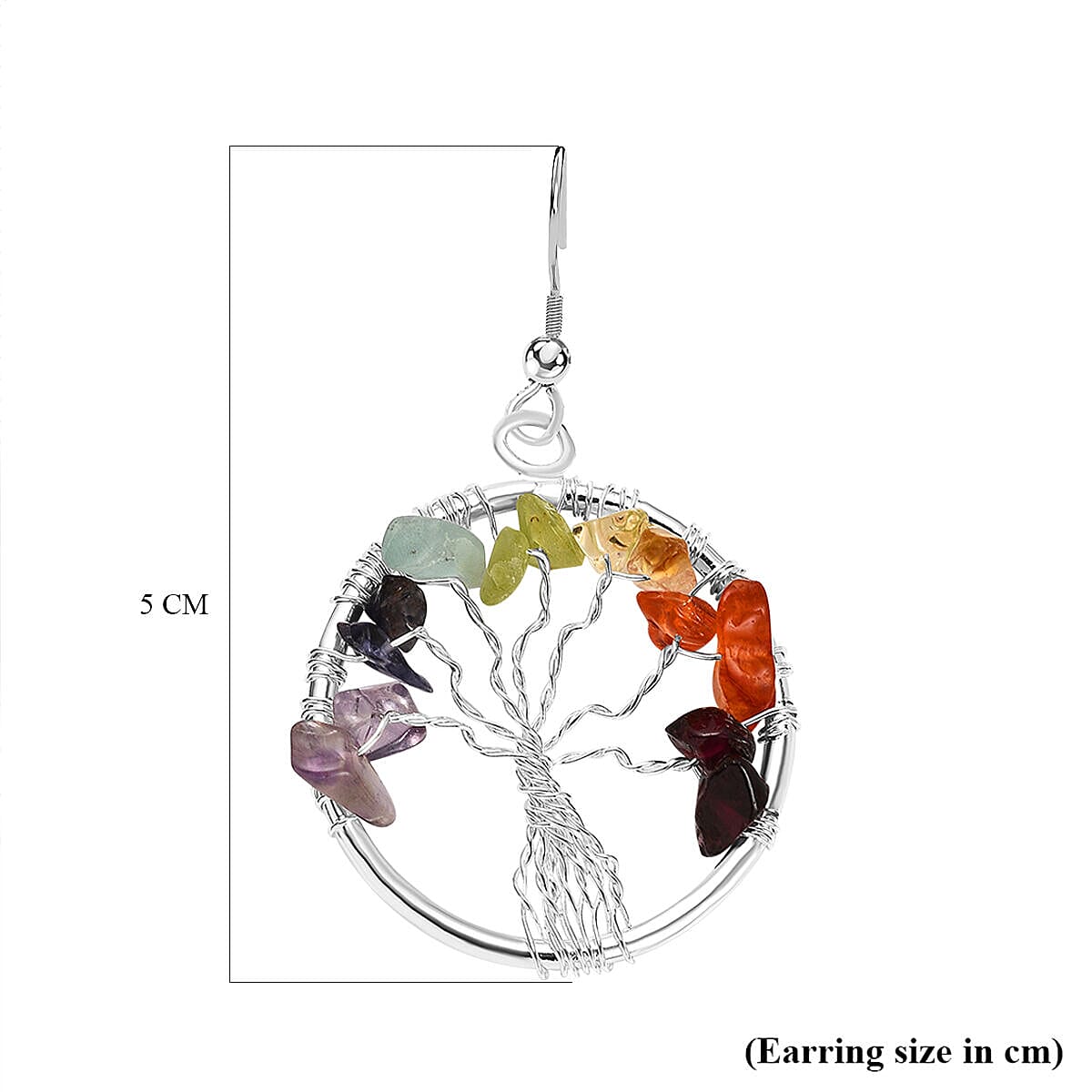 Jaipur Closeout Handmade Multi Gemstone Tree of Life Earrings in Silver Tone 2.00 Ct