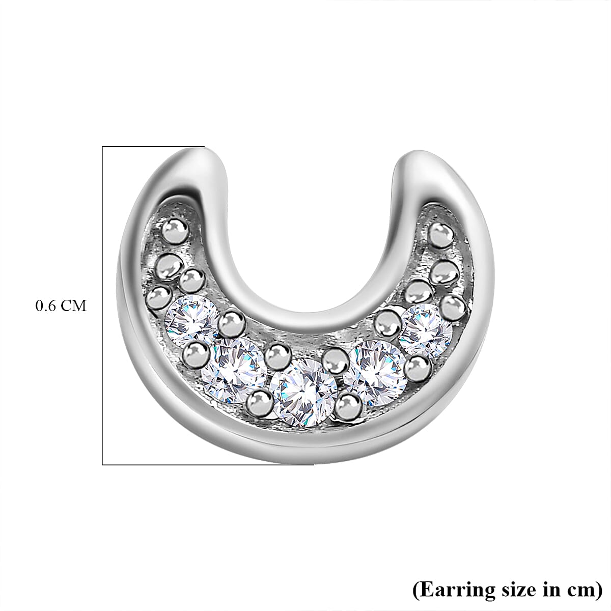 Diamond Stud Moon Earrings (with Push Back) in Platinum Overlay Sterling Silver 0.058 Ct. Diamond Stud Moon Earrings (with Push Back) in Platinum Overlay Sterling Silver 0.058 Ct.