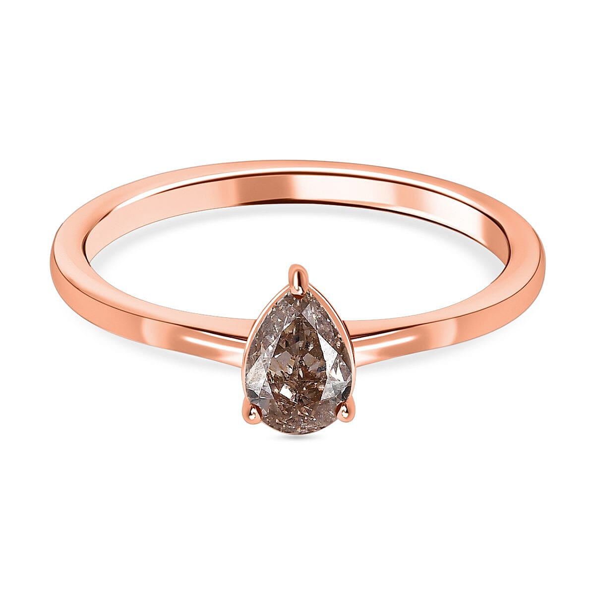 14K Rose Gold SGL Certified Champagne Diamond (I1) Solitaire Ring 0.50 Ct.