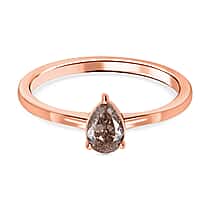 14K Rose Gold SGL Certified Champagne Diamond (I1) Solitaire Wedding Band Ring 0.50 Ct.