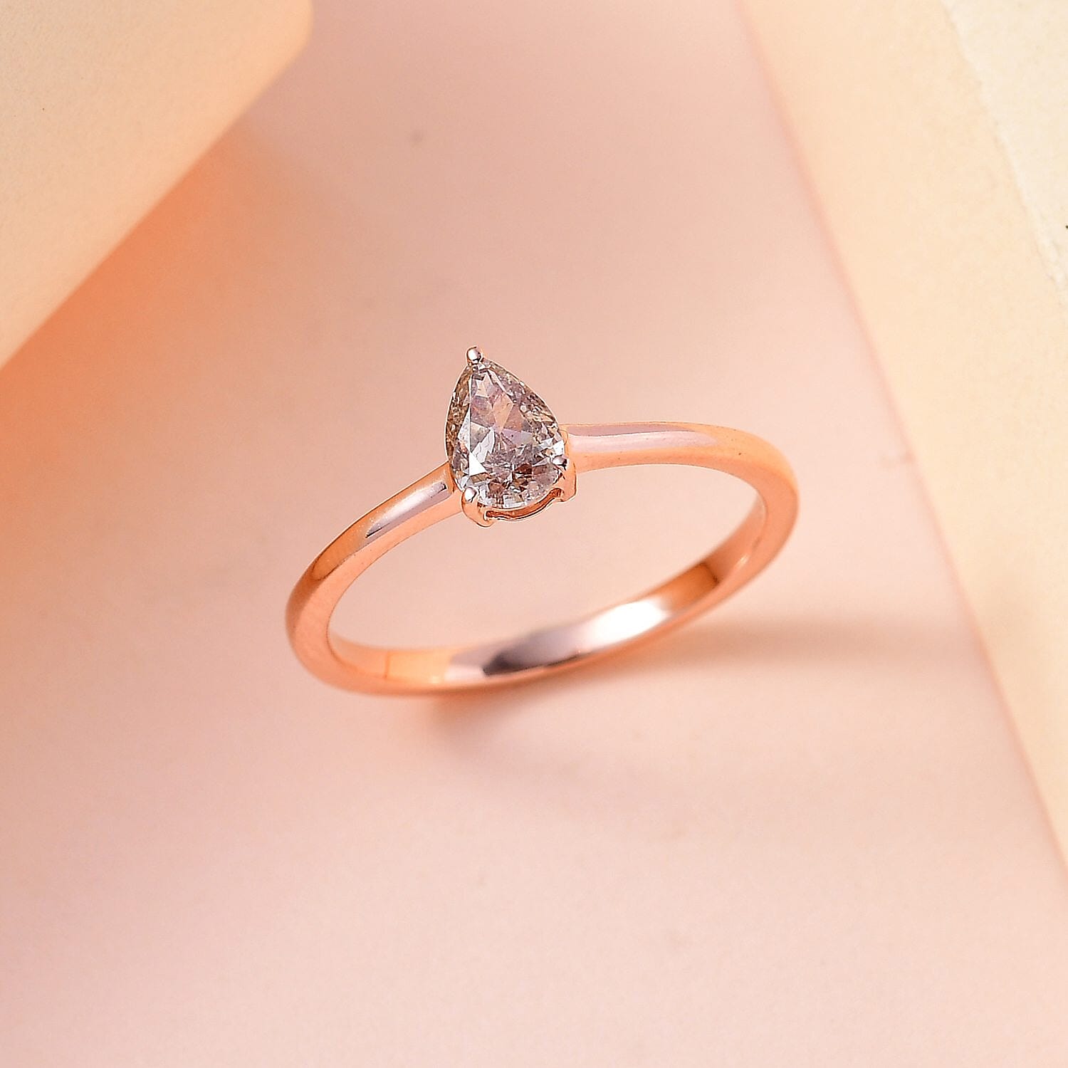 14K Rose Gold SGL Certified Champagne Diamond (I1) Solitaire Ring 0.50 Ct.